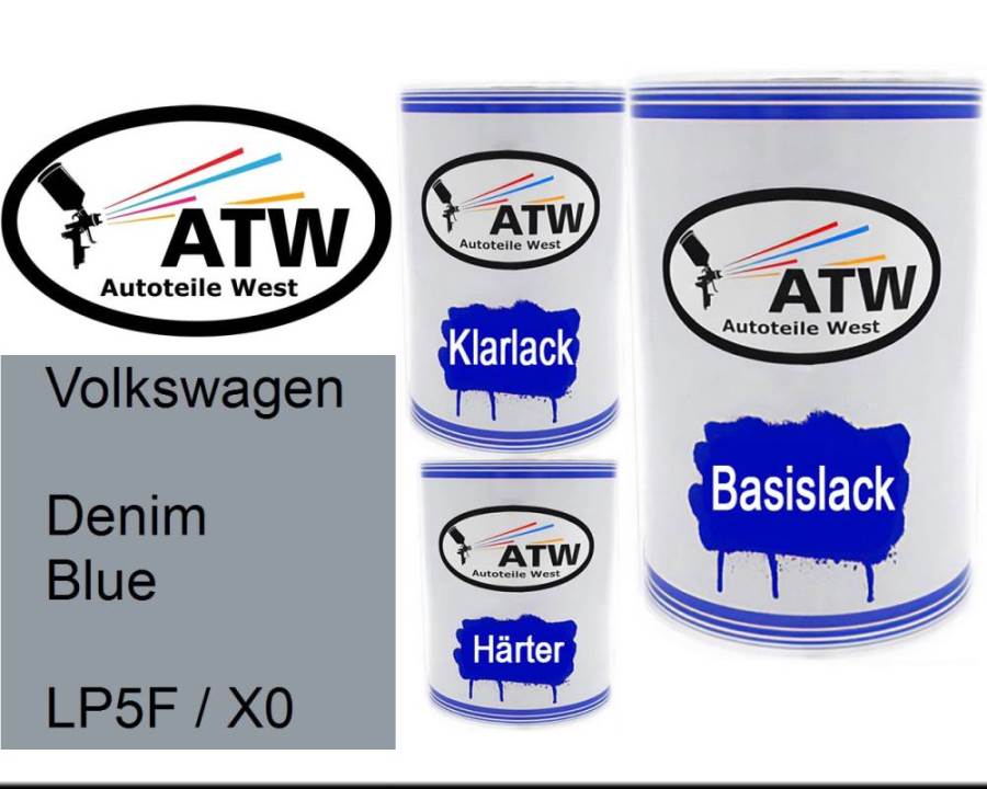 Volkswagen, Denim Blue, LP5F / X0: 500ml Lackdose + 500ml Klarlack + 250ml Härter - Set, von ATW Autoteile West.